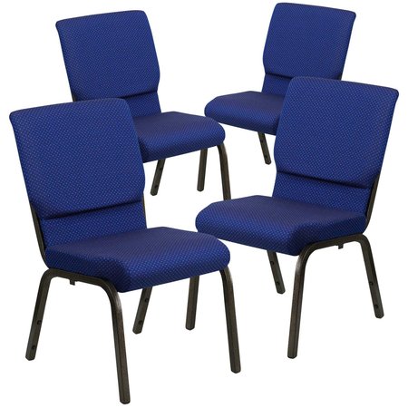 FLASH FURNITURE 18.5"W Stacking Church Chair in Navy Blue Fabric, 4PK 4-XU-CH-60096-NVY-DOT-GG